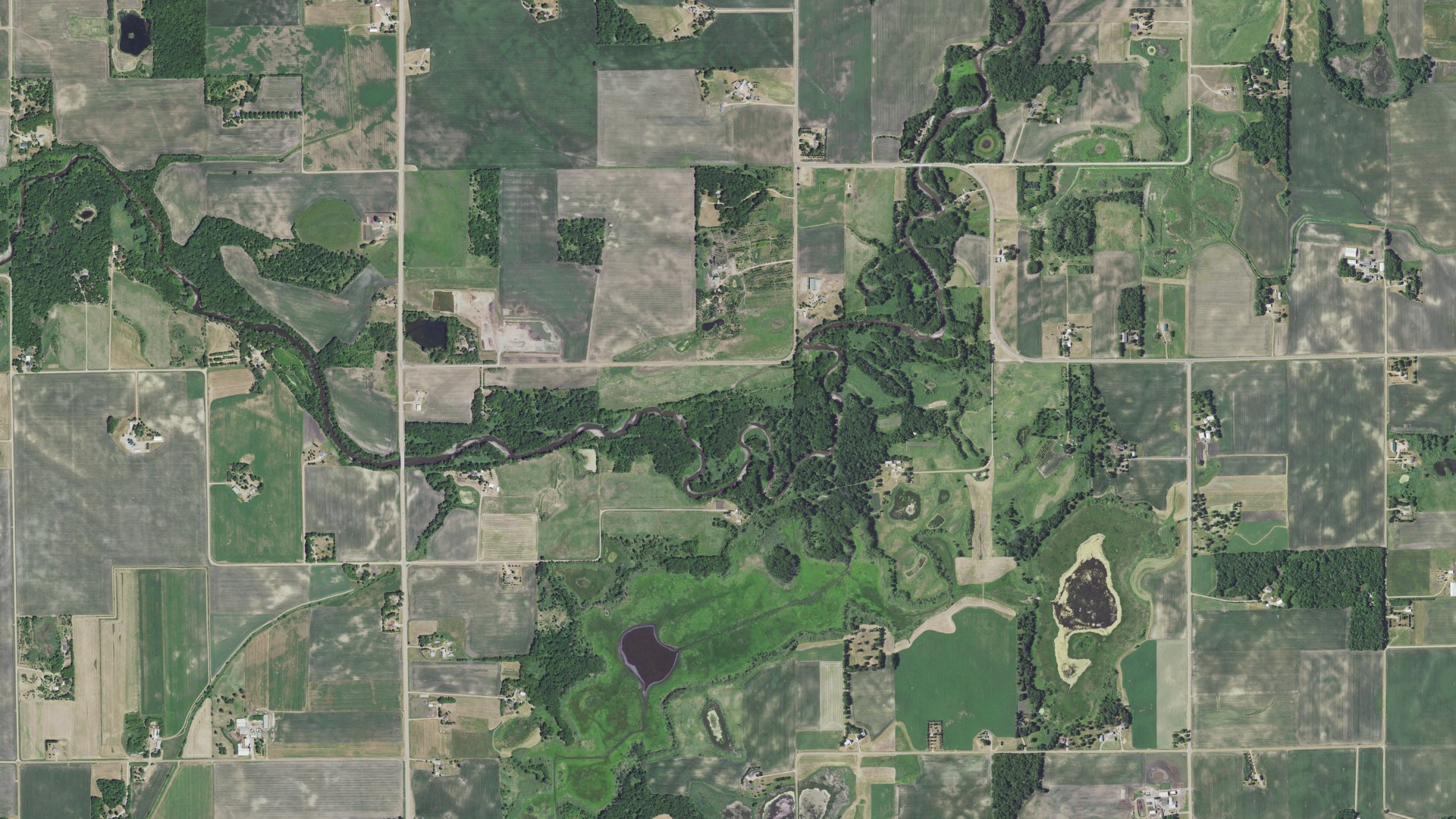 Aerial view of land around Camden, Minnesota