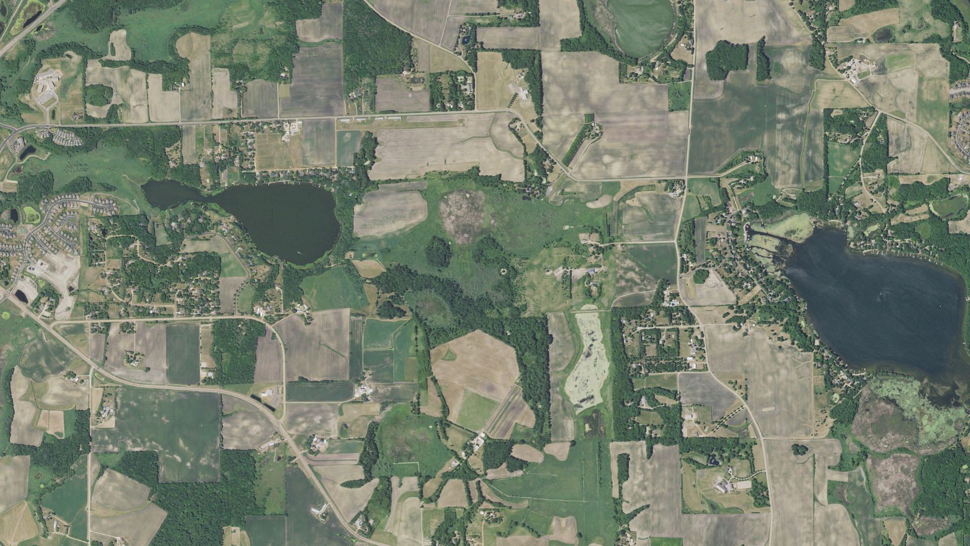 Aerial view of land around Laketown, Minnesota