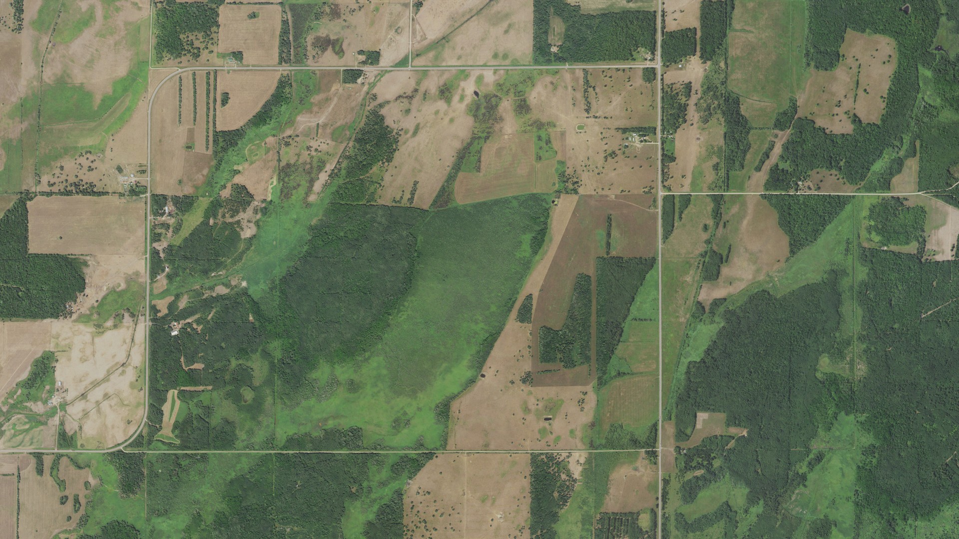 Natural-color aerial photograph of land around Ansel, Minnesota
