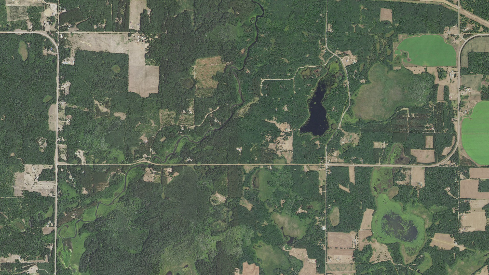 Aerial view of land around Barclay, Minnesota