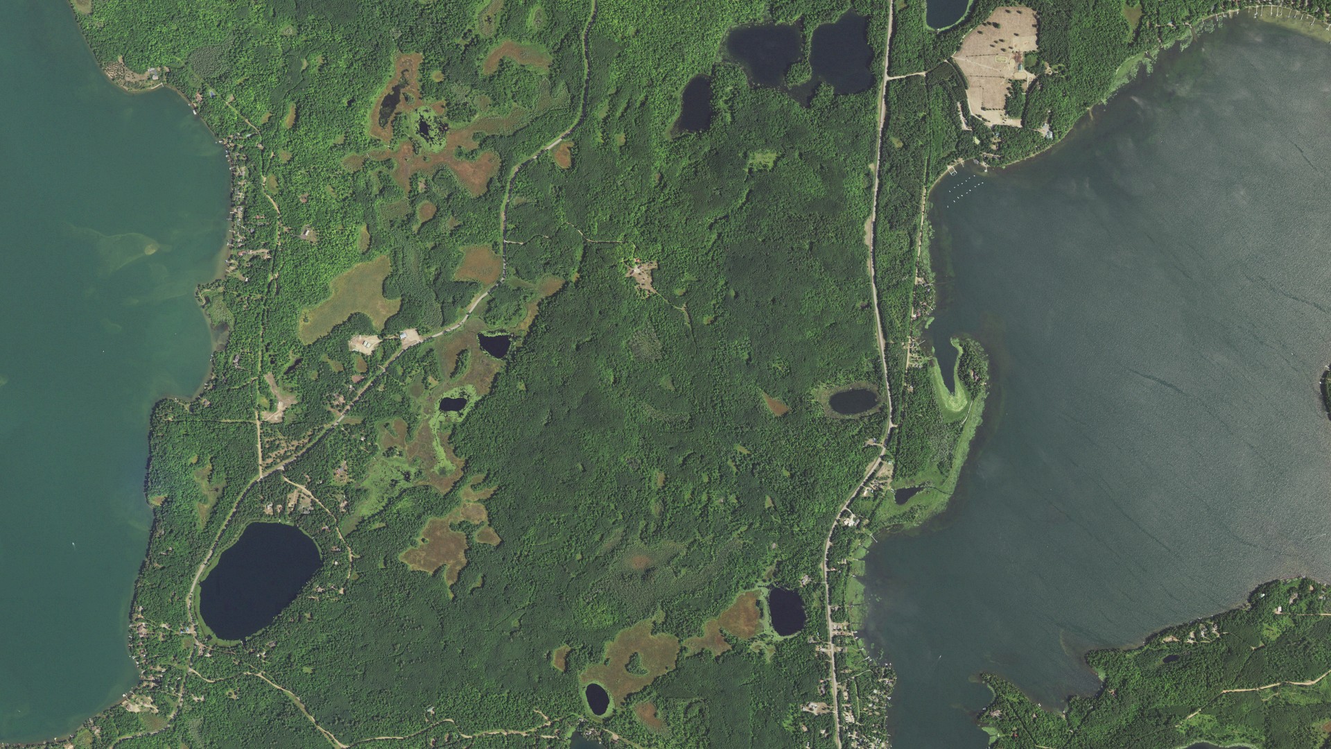 Aerial view of land around Wabedo, Minnesota