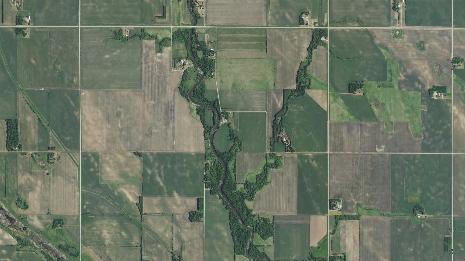 Aerial view of land around Big Bend, Minnesota