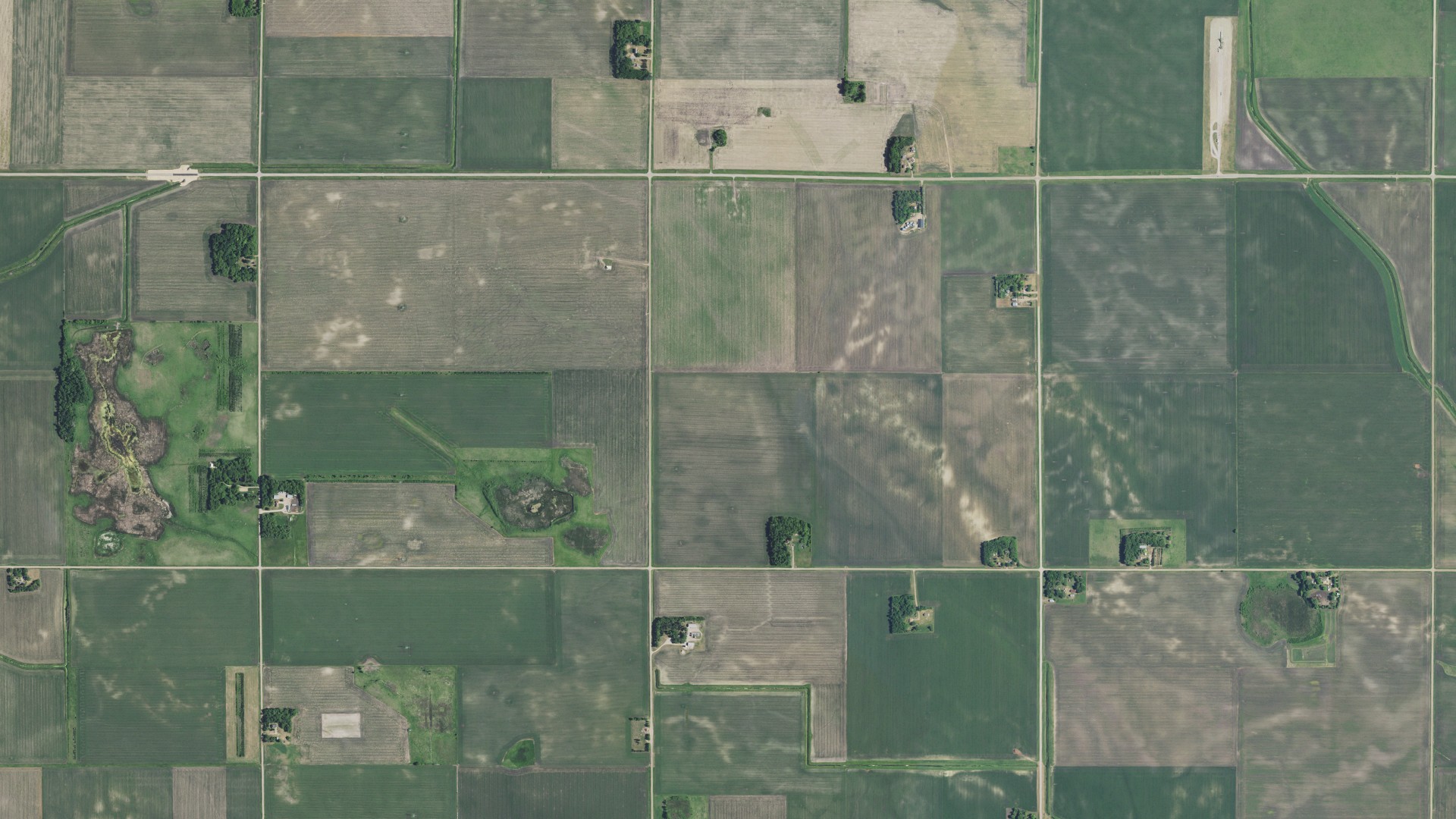Aerial view of land around Mandt, Minnesota