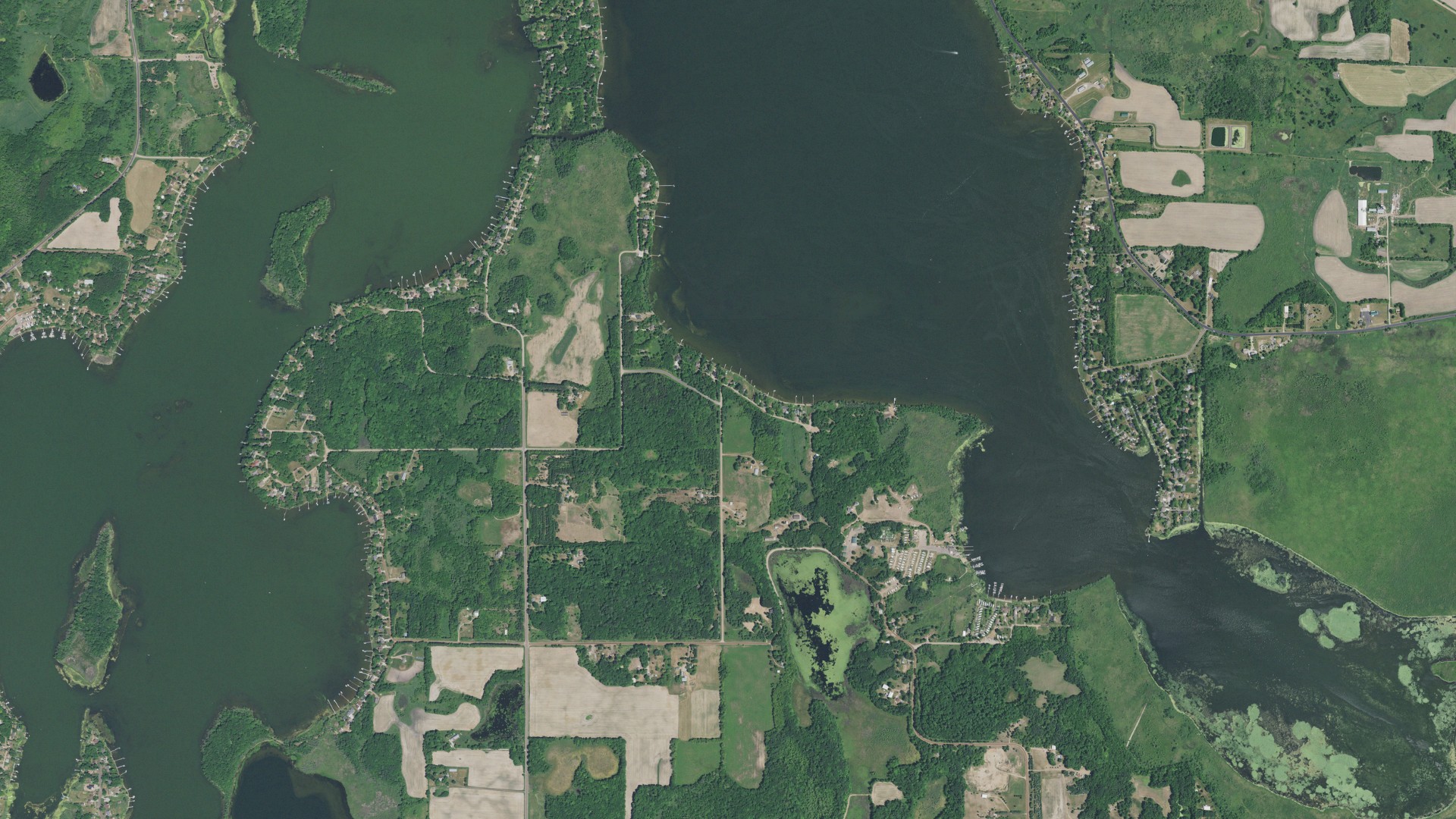 Aerial view of land around Nessel, Minnesota