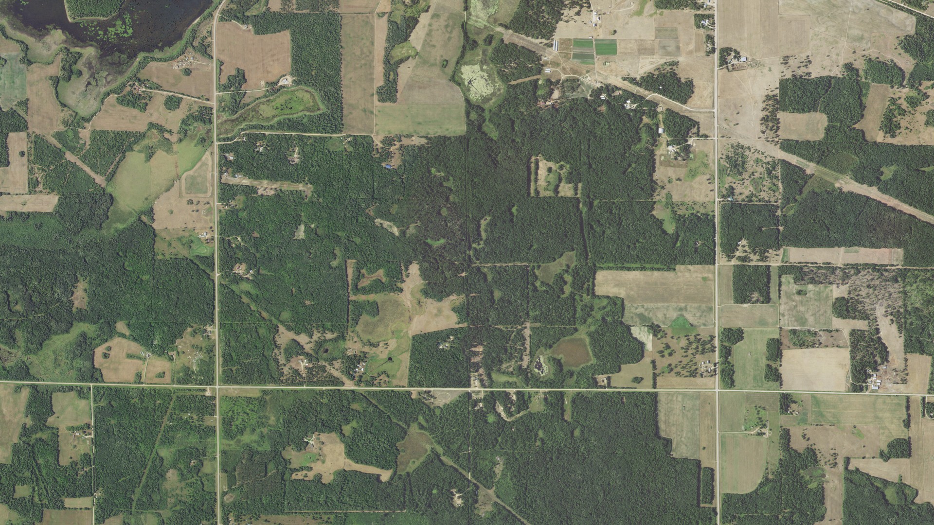 Aerial view of land around Dudley, Minnesota