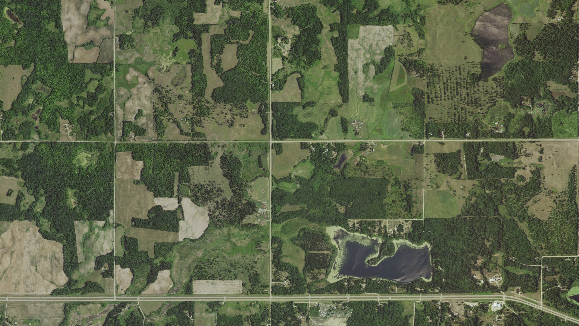 Aerial view of land around Popple, Minnesota