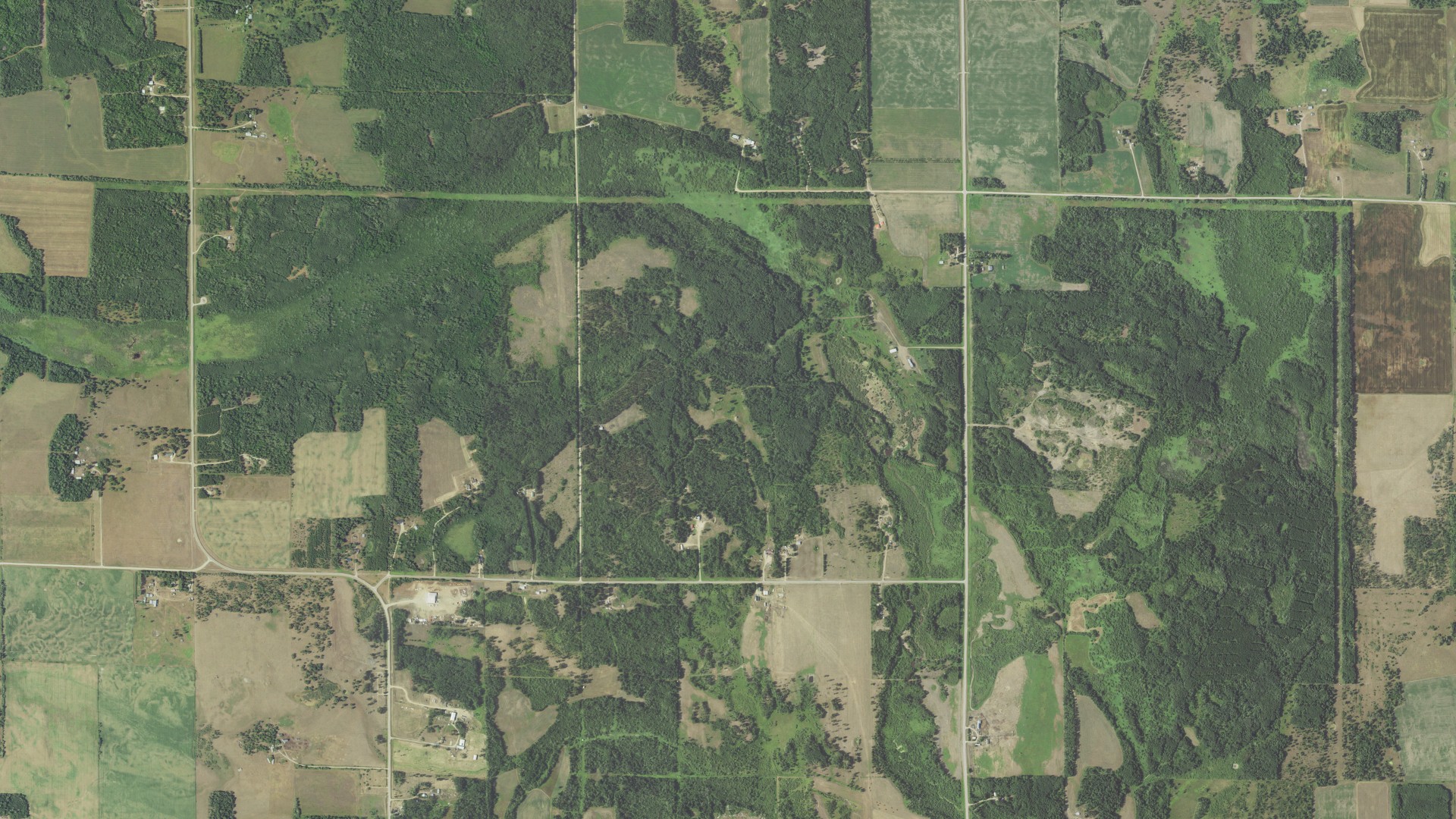 Aerial view of land around Shevlin, Minnesota