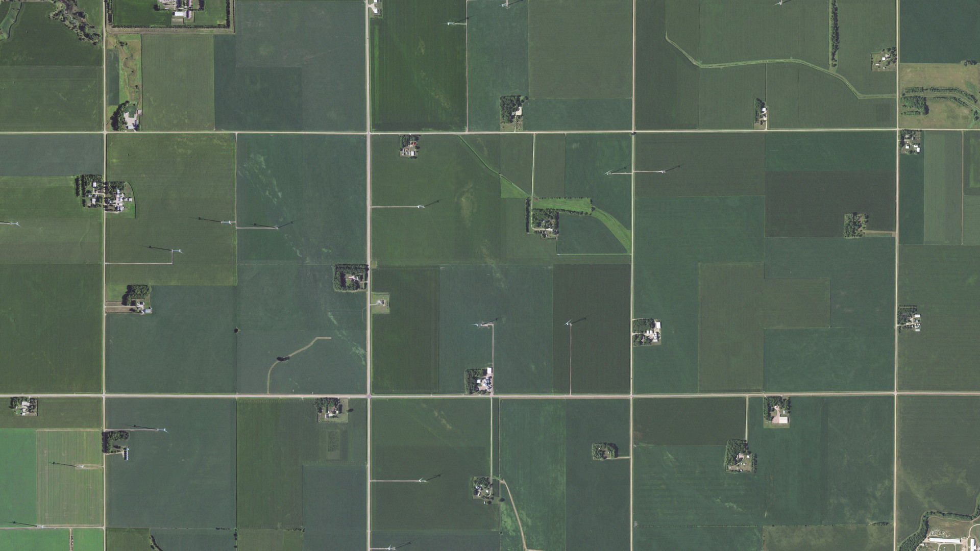 Natural-color aerial photograph of land around Mountain Lake, Minnesota