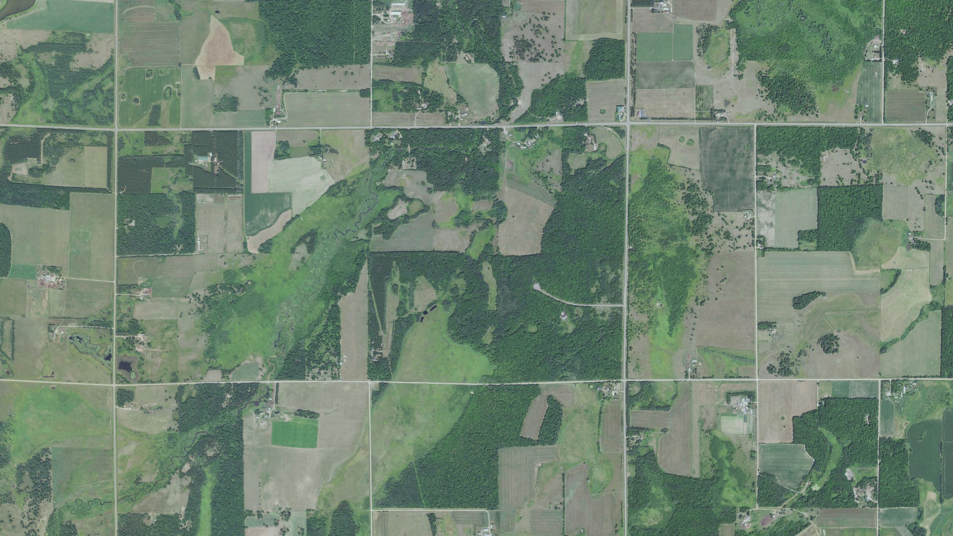 Aerial view of land around Daggett Brook, Minnesota