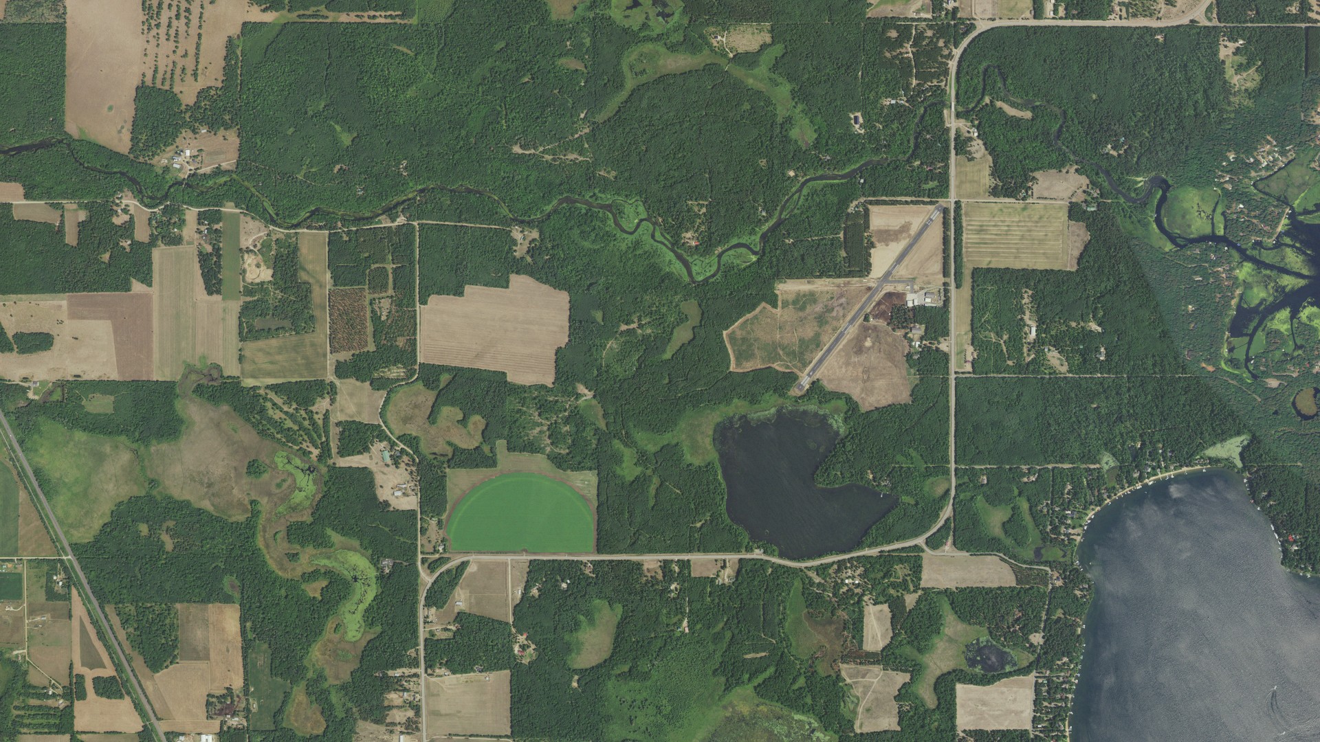 Aerial view of land around Jenkins, Minnesota