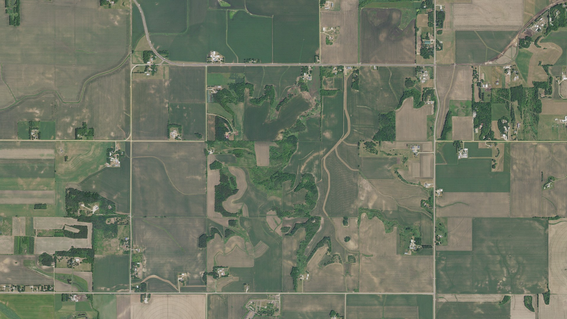 Natural-color aerial photograph of land around Castle Rock, Minnesota