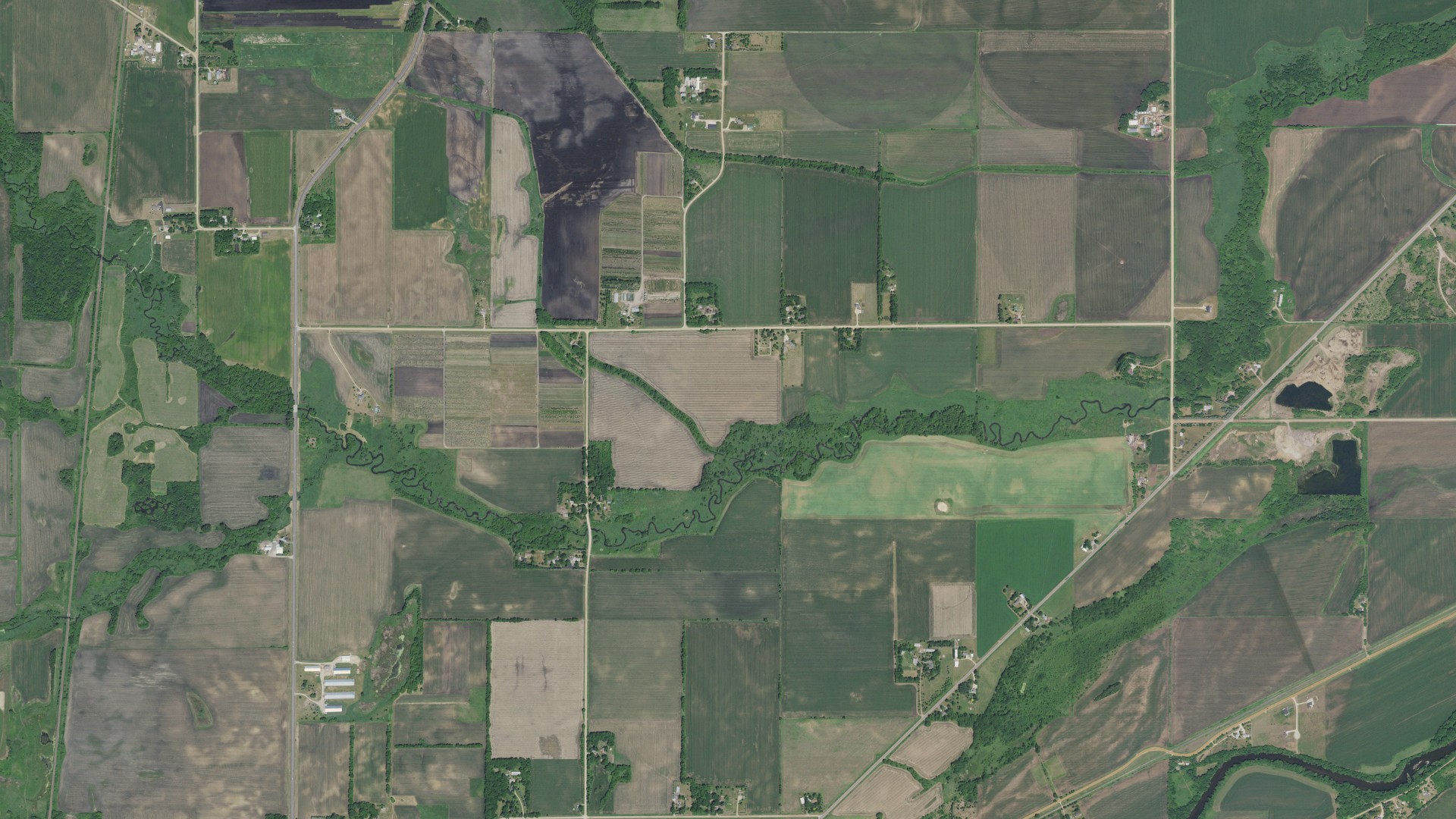 Aerial view of land around Waterford, Minnesota