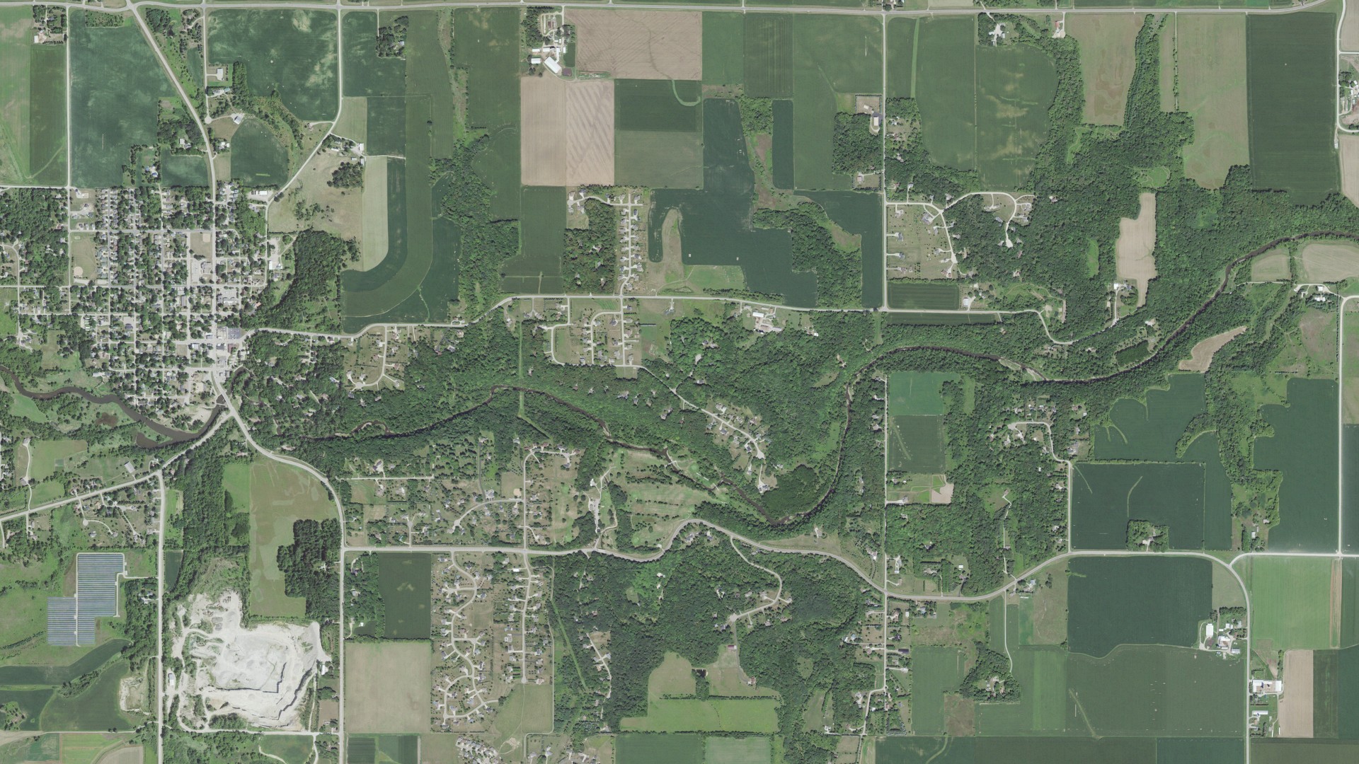 Aerial view of land around Mantorville, Minnesota