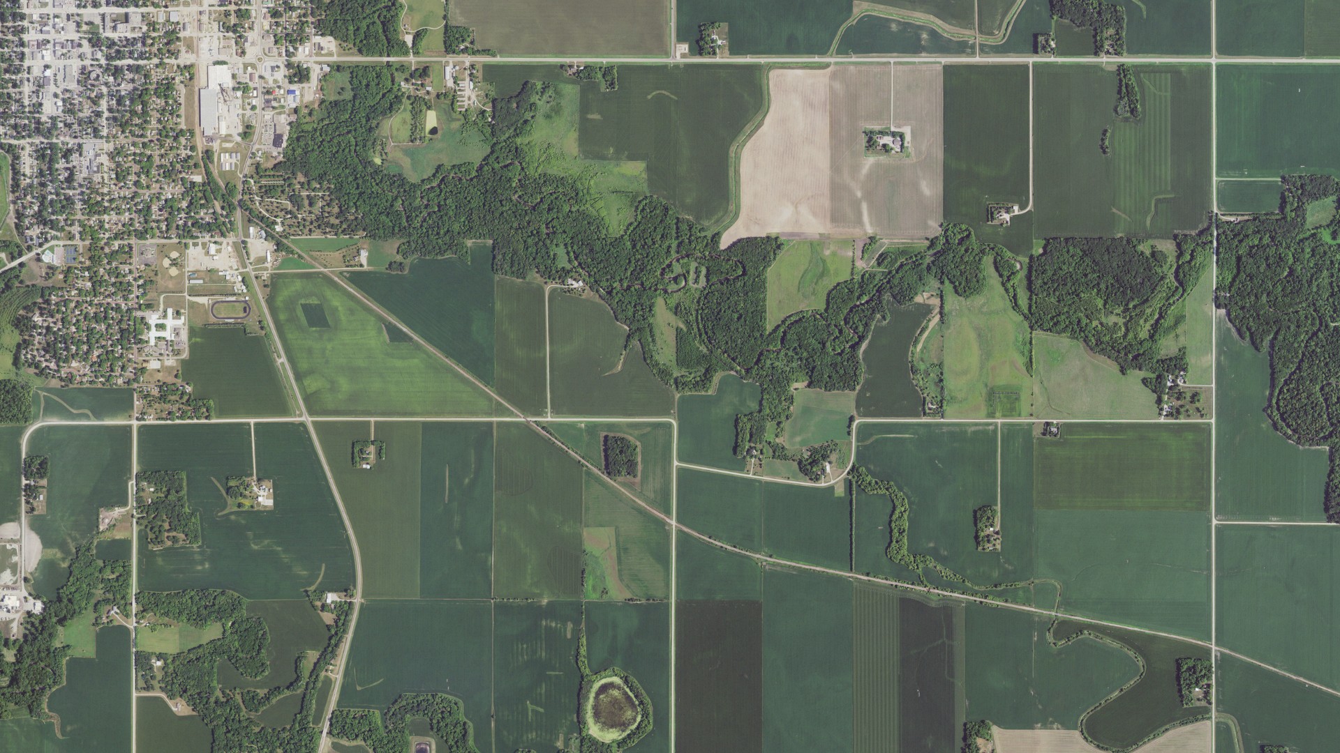 Aerial view of land around Blue Earth City, Minnesota