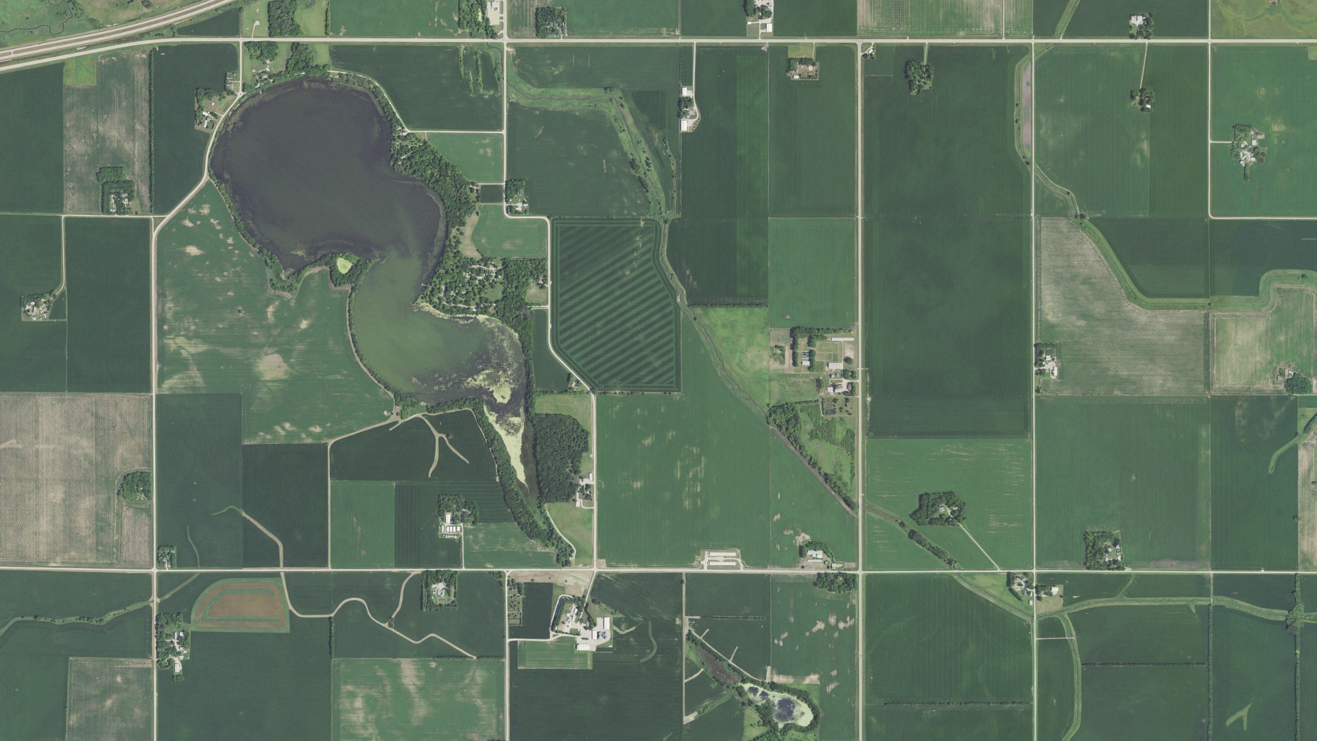 Natural-color aerial photograph of land around Foster, Minnesota