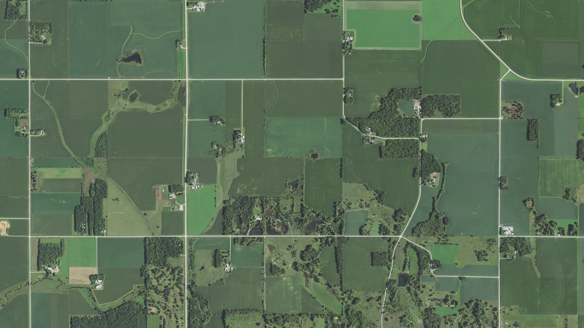 Natural-color aerial photograph of land around Bloomfield, Minnesota