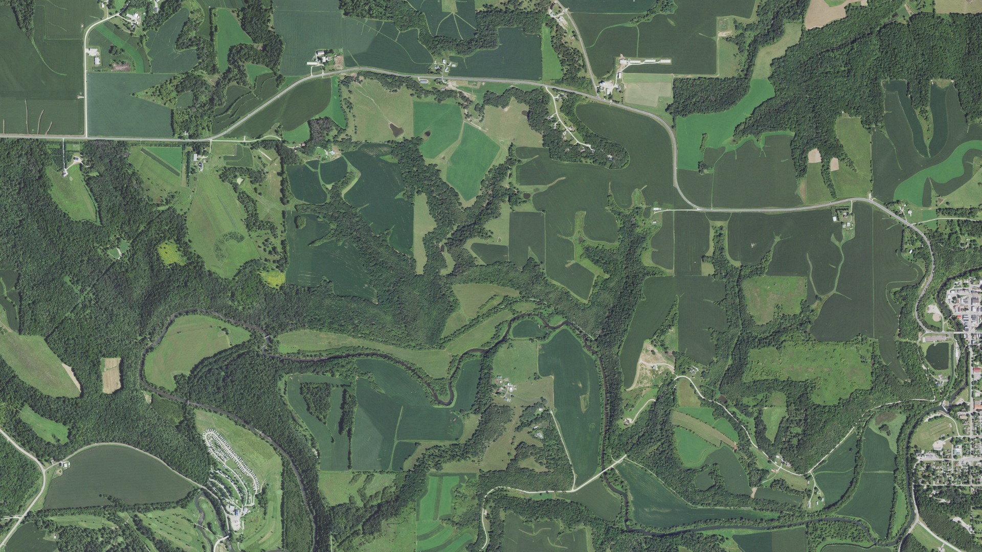 Aerial view of land around Carrolton, Minnesota