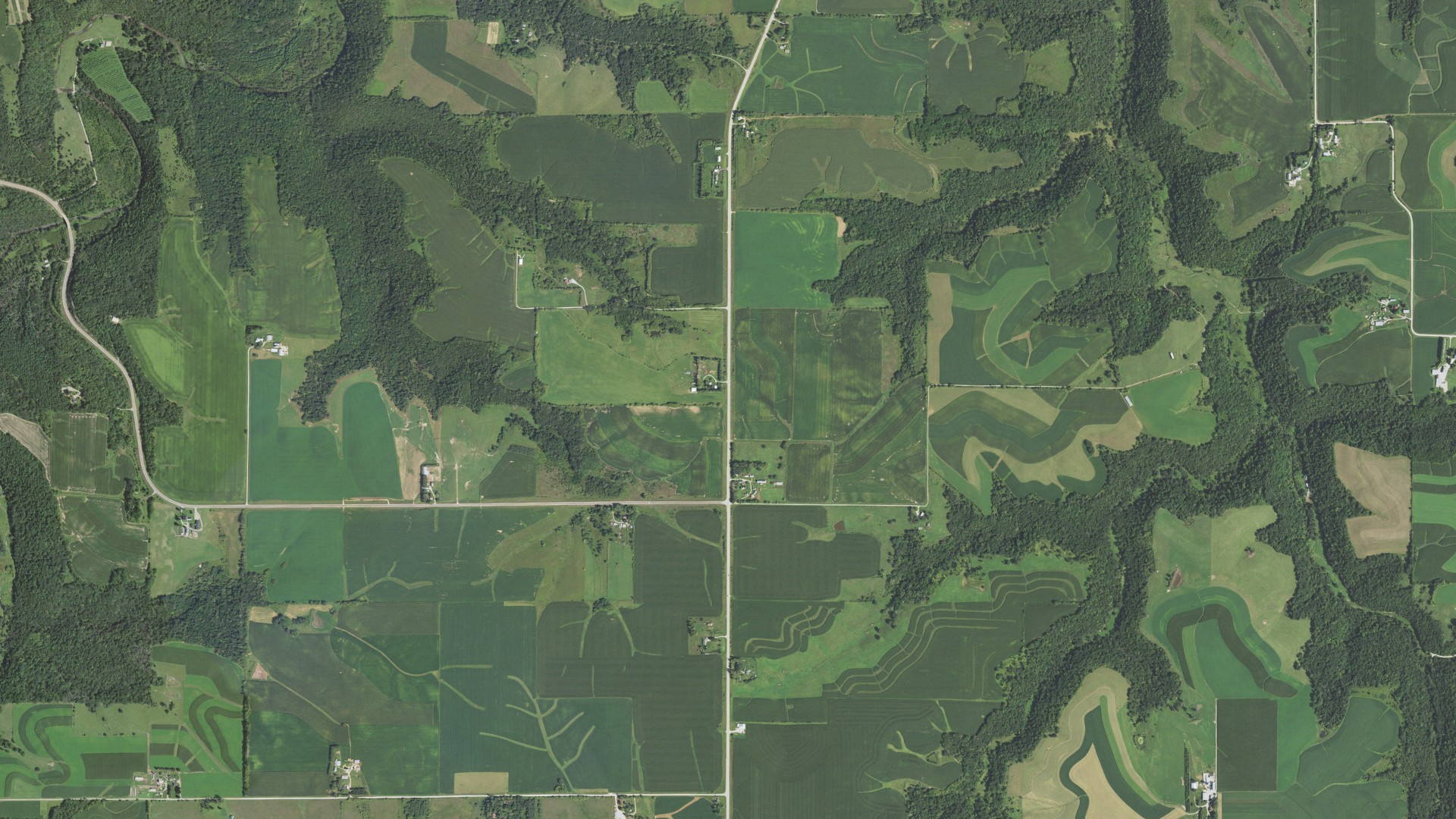 Natural-color aerial photograph of land around Preble, Minnesota