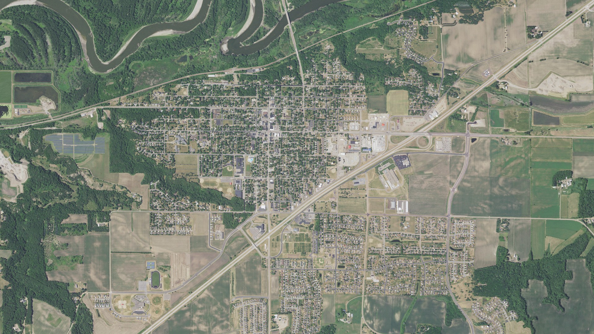 Aerial view of land around Belle Plaine, Minnesota
