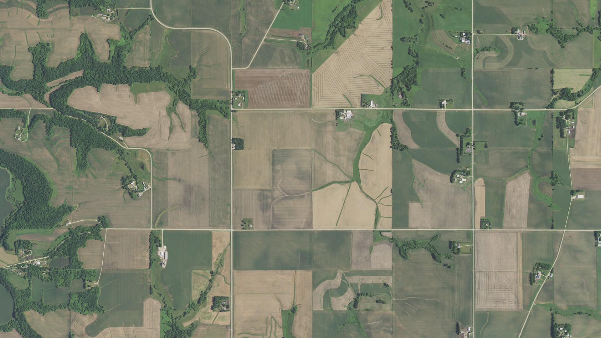Aerial view of land around Belle Creek, Minnesota