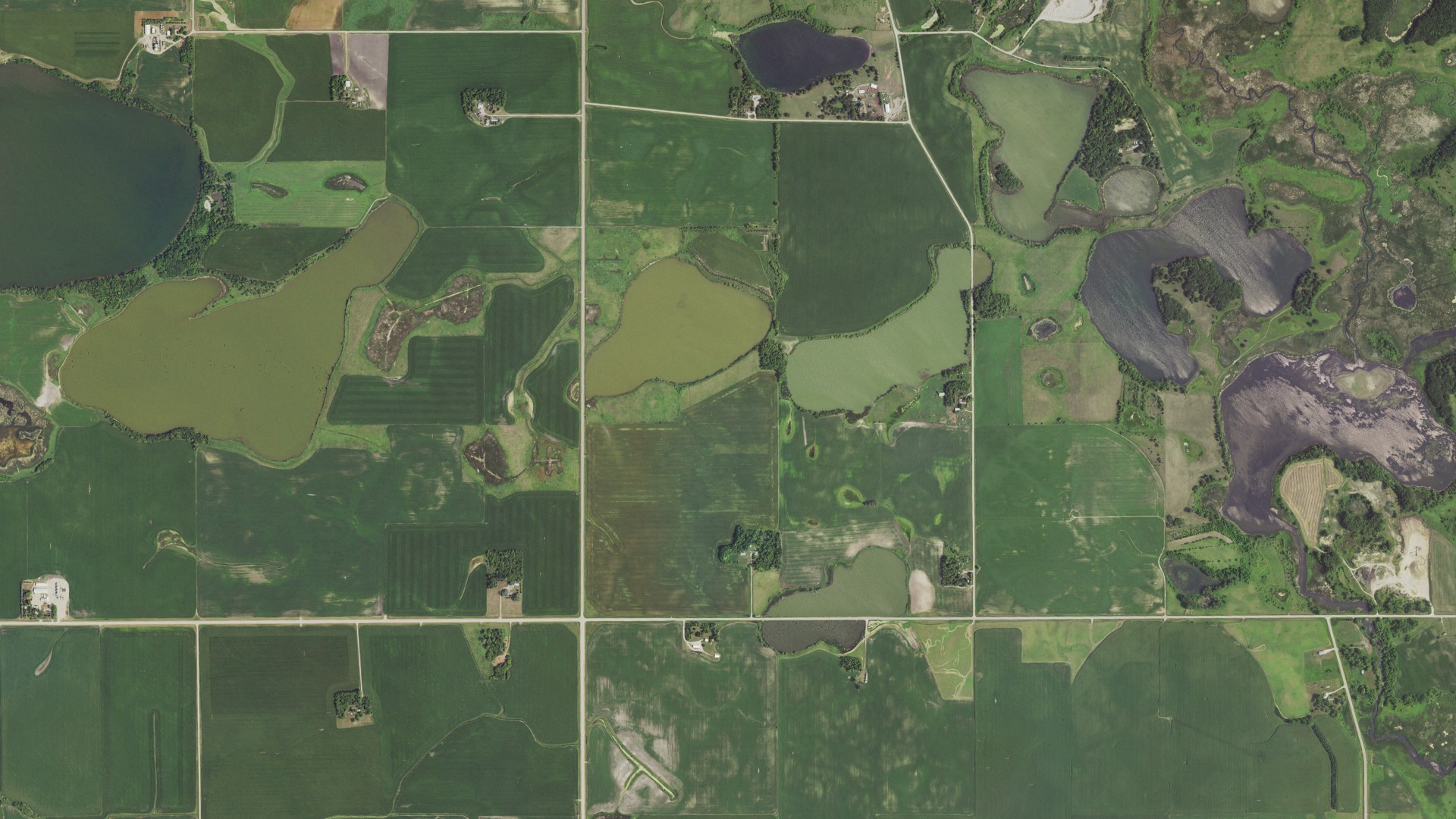 Aerial view of land around Pomme de Terre, Minnesota