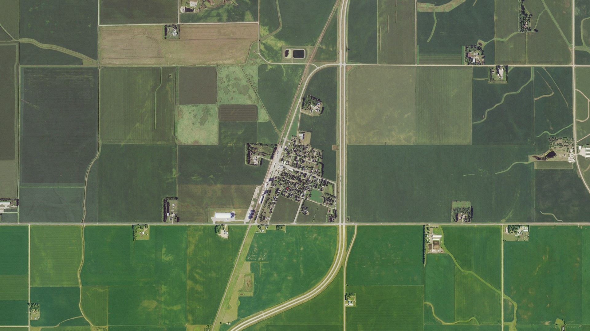 Aerial view of land around Bigelow, Minnesota