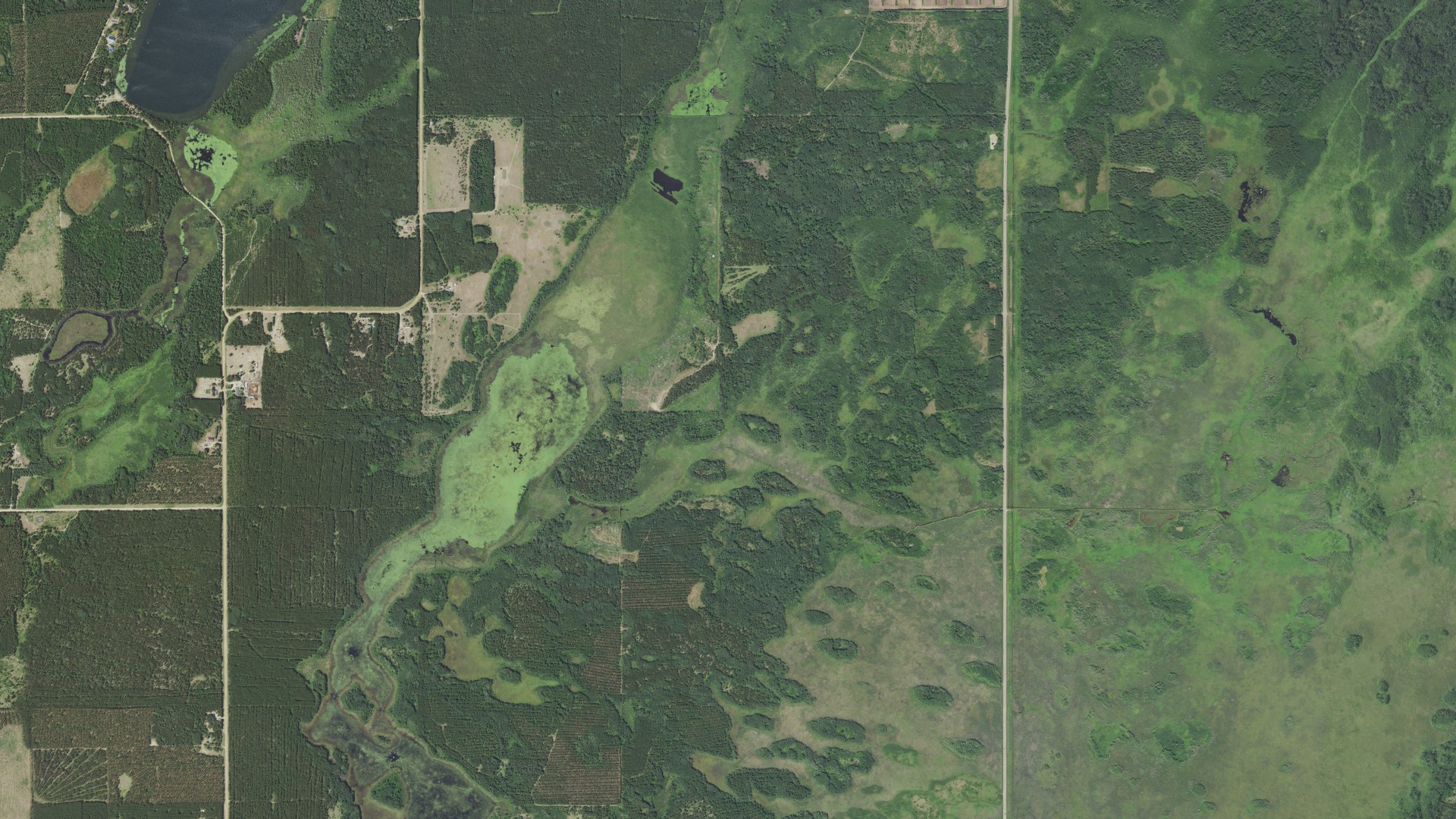 Aerial view of land around Badoura, Minnesota