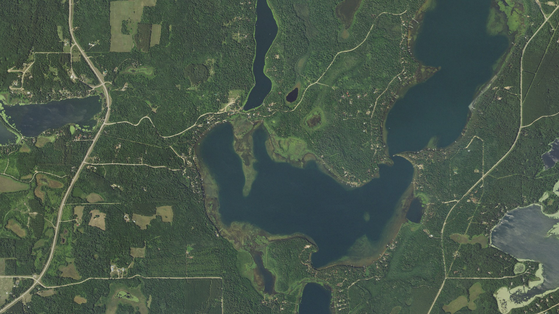 Aerial view of land around Lake Emma, Minnesota
