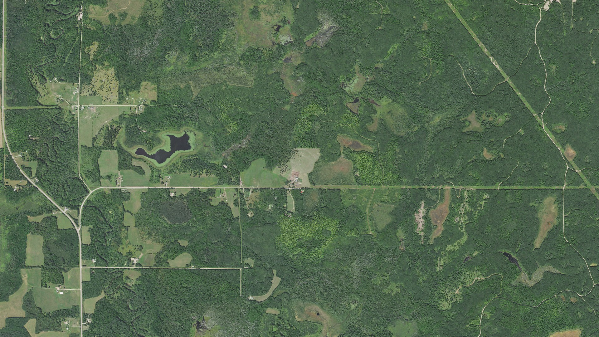 Aerial view of land around Feeley, Minnesota