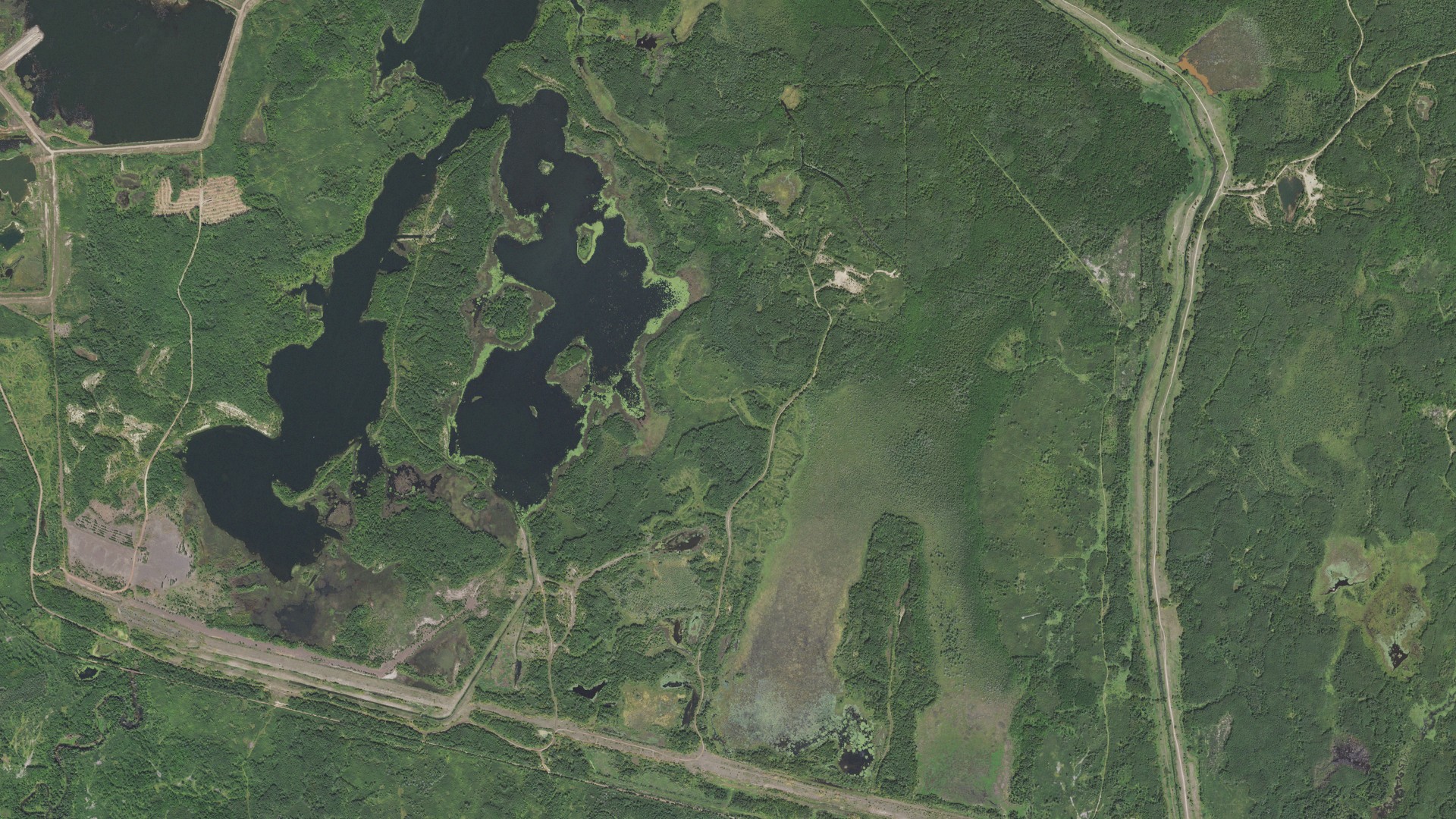 Aerial view of land around Lone Pine, Minnesota