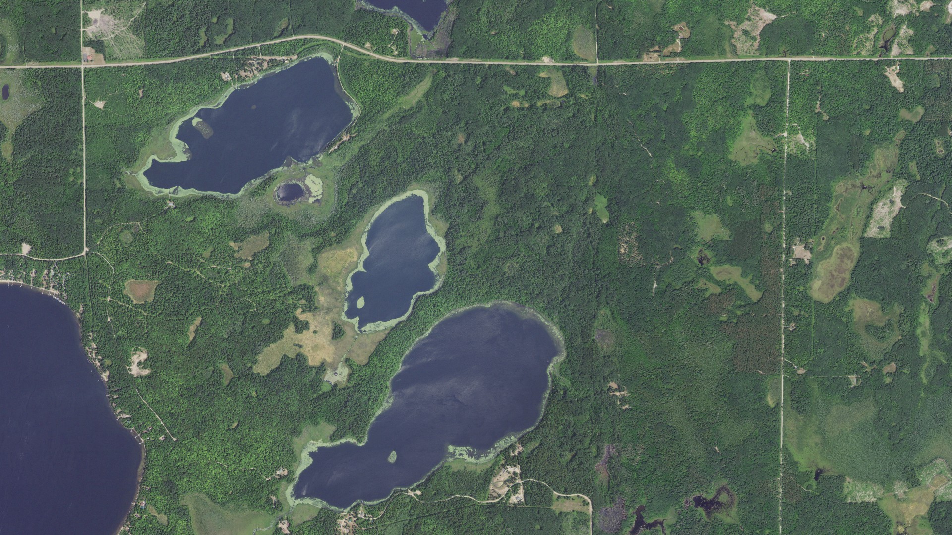 Aerial view of land around Sand Lake, Minnesota
