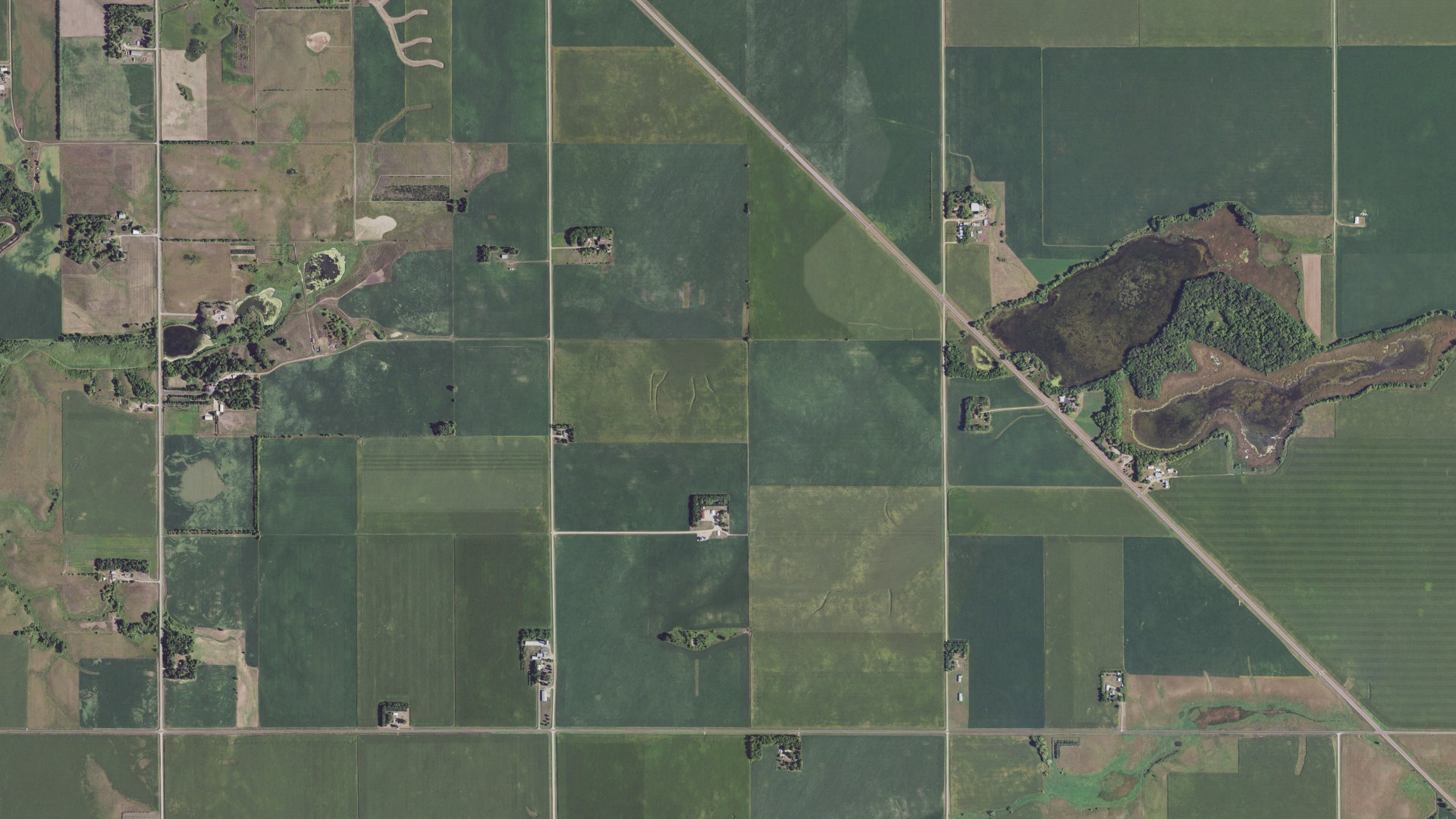 Aerial view of land around Christiania, Minnesota
