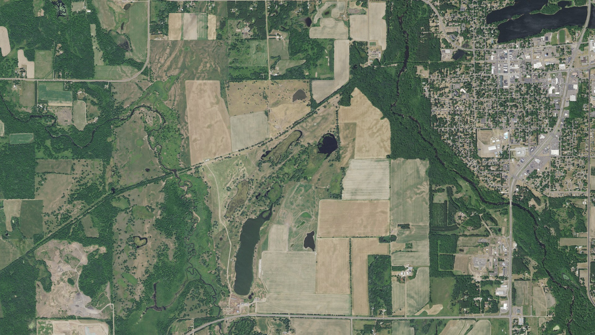 Aerial view of land around Arthur, Minnesota