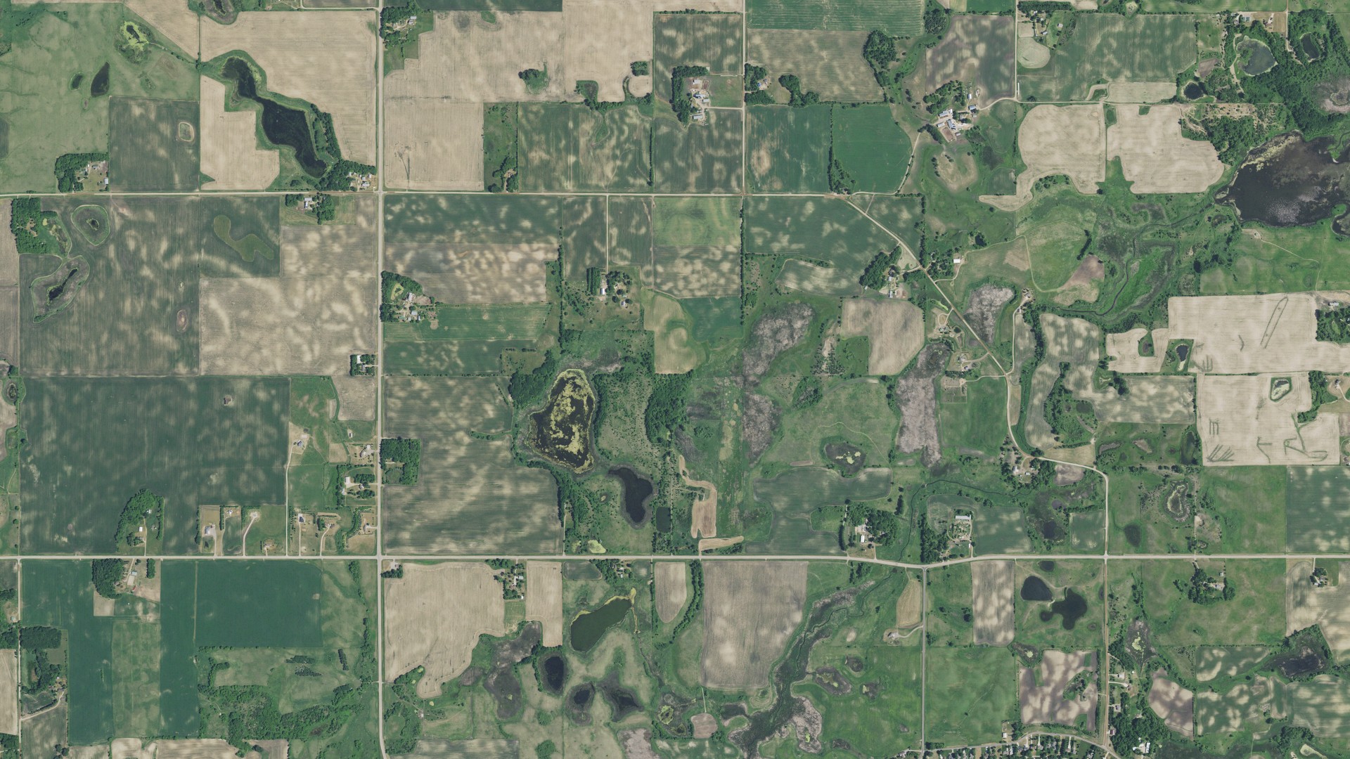 Aerial view of land around Lake Andrew, Minnesota