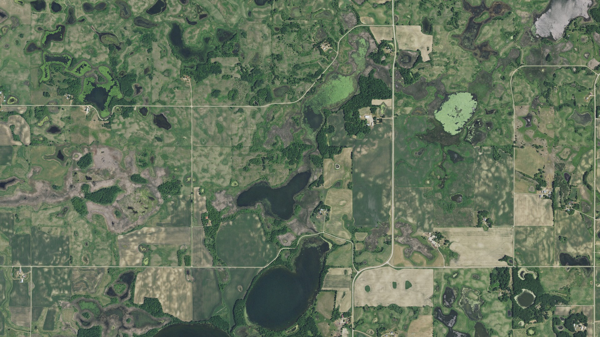 Aerial view of land around Norway Lake, Minnesota
