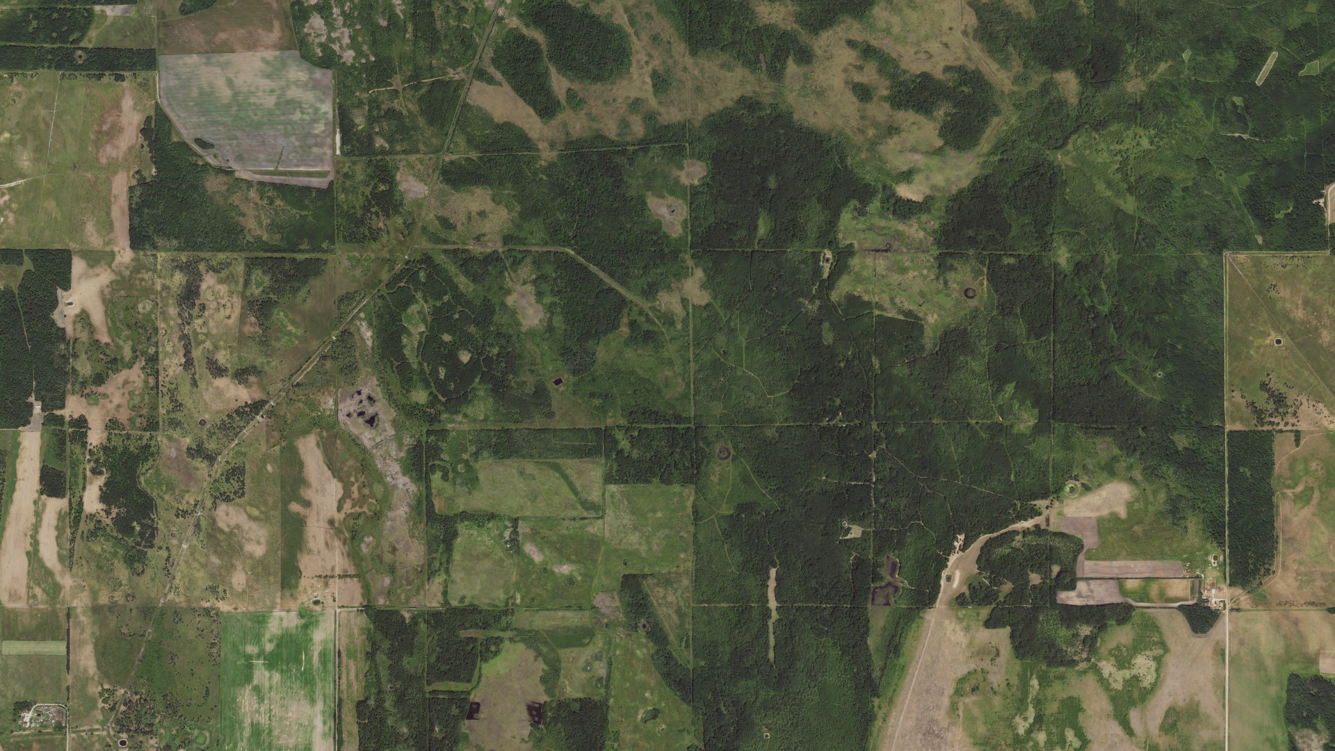 Aerial view of land around Percy, Minnesota