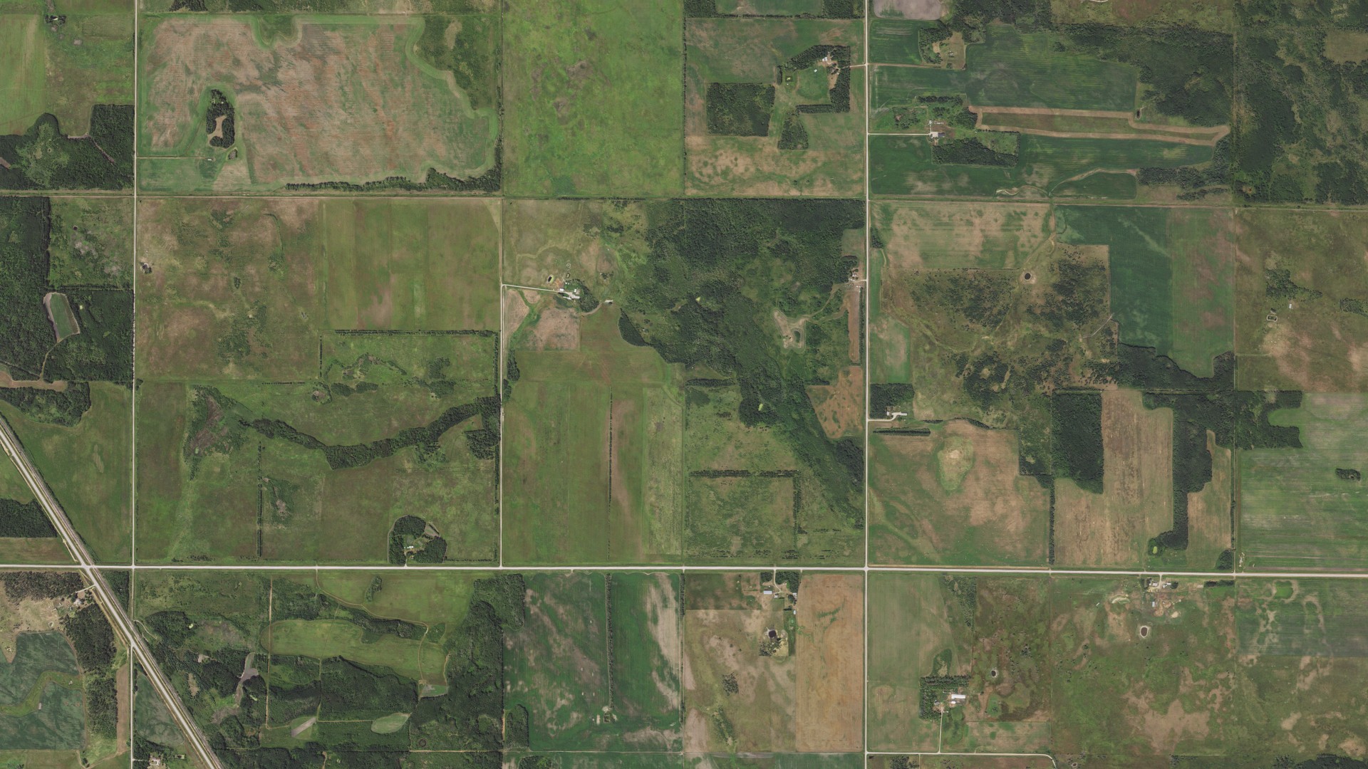 Aerial view of land around Poppleton, Minnesota