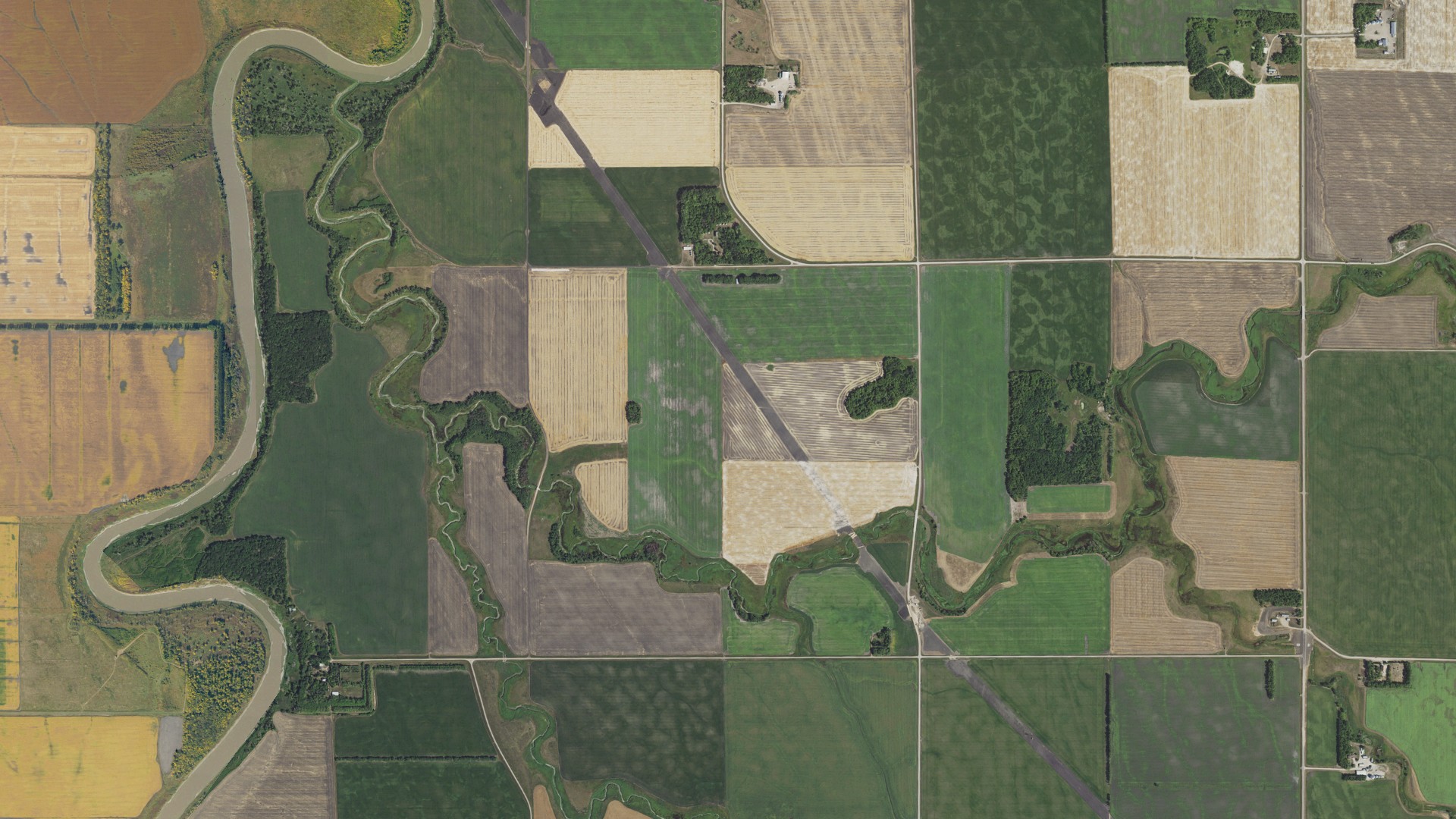 Aerial view of land around South Red River, Minnesota
