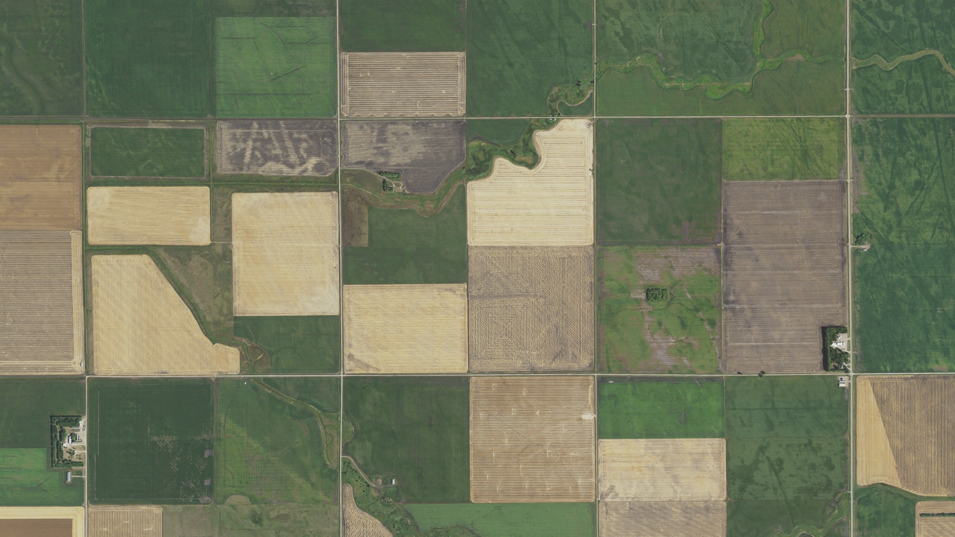 Aerial view of land around Tegner, Minnesota