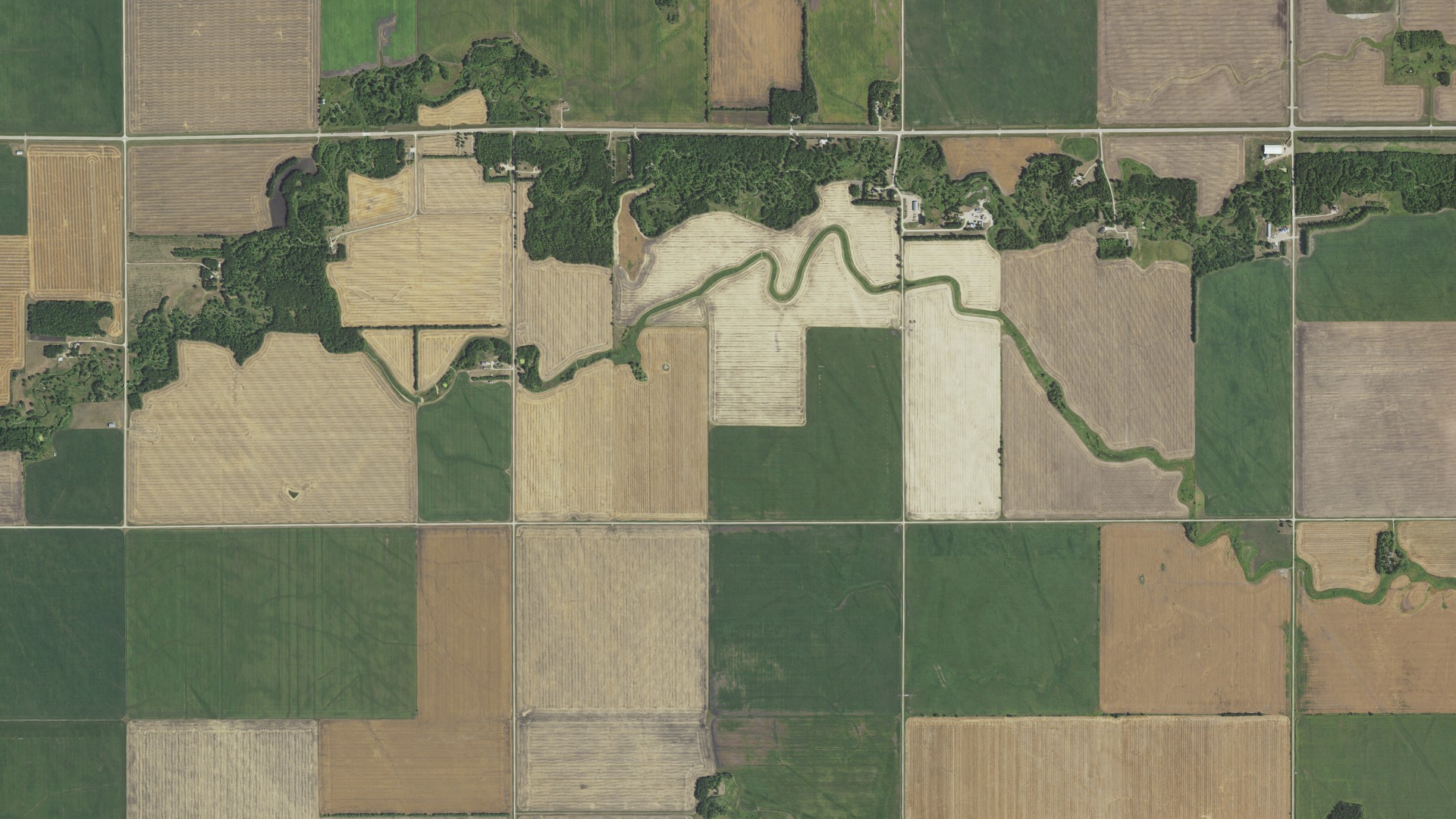 Aerial view of land around Thompson, Minnesota