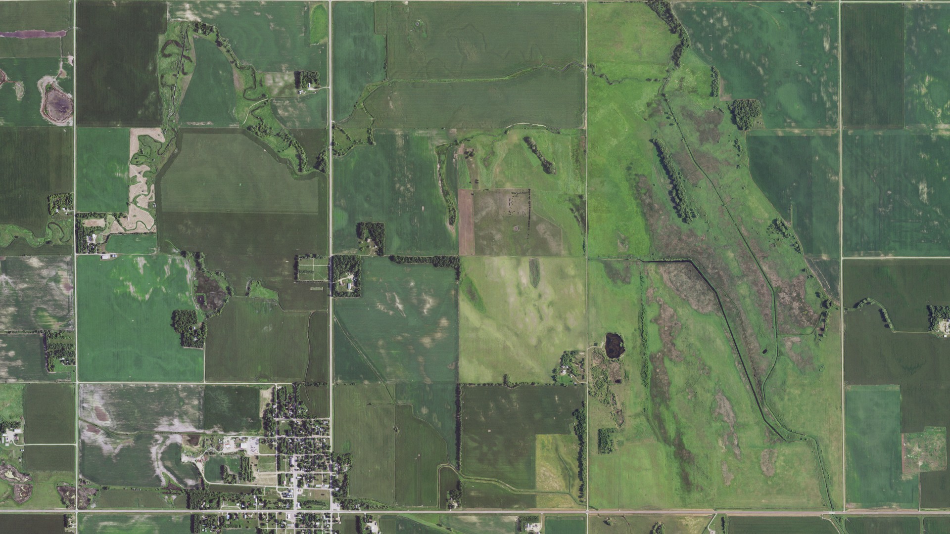 Aerial view of land around Augusta, Minnesota