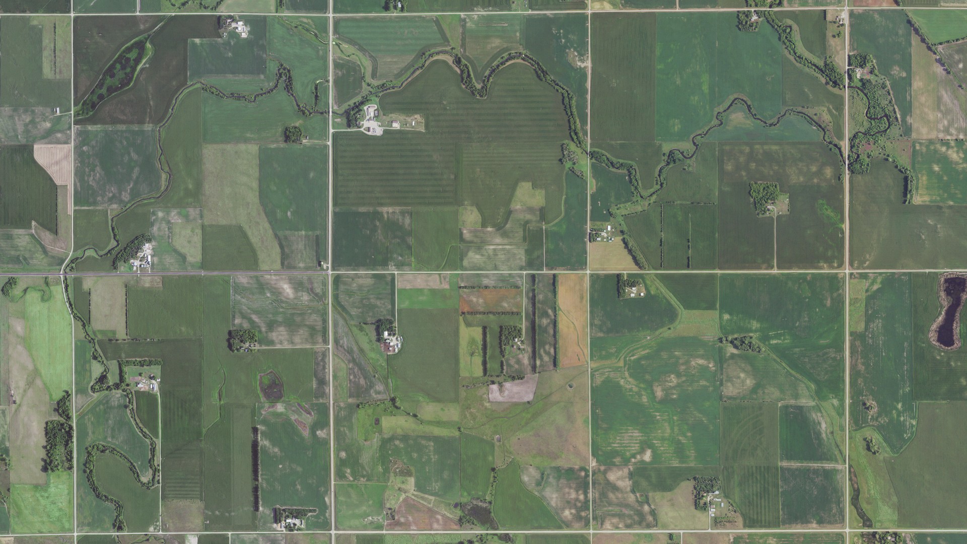 Aerial view of land around Walter, Minnesota