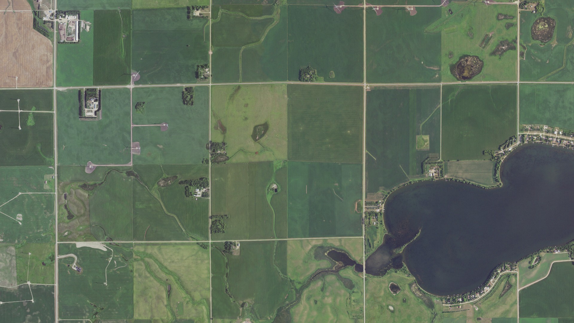 Aerial view of land around Shaokatan, Minnesota