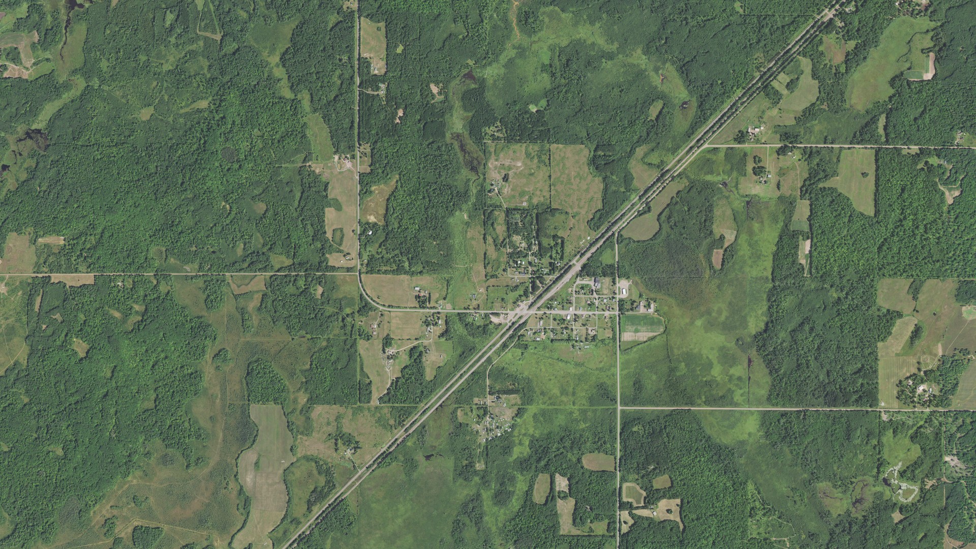 Aerial view of land around Bruno, Minnesota
