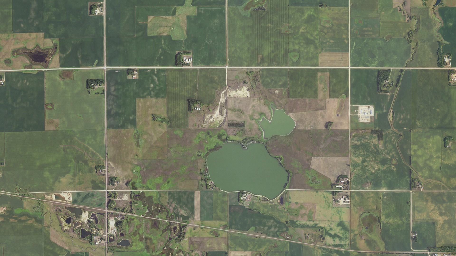 Aerial view of land around Custer, Minnesota