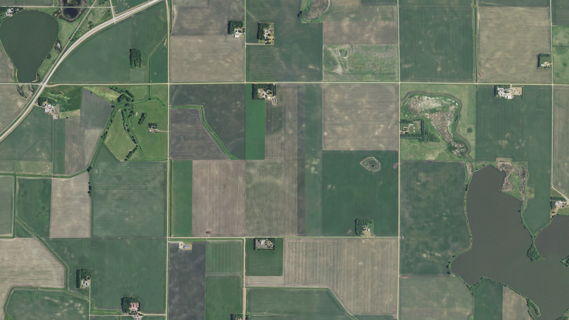 Aerial view of land around Lucas, Minnesota