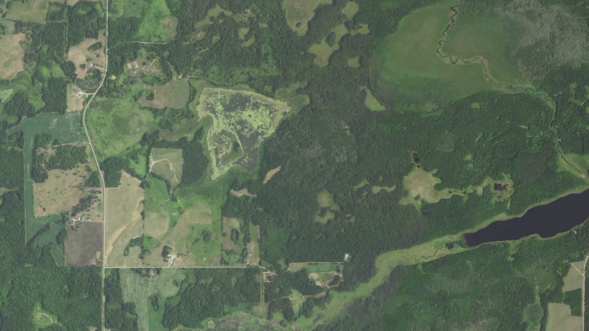 Aerial view of land around Clover, Minnesota