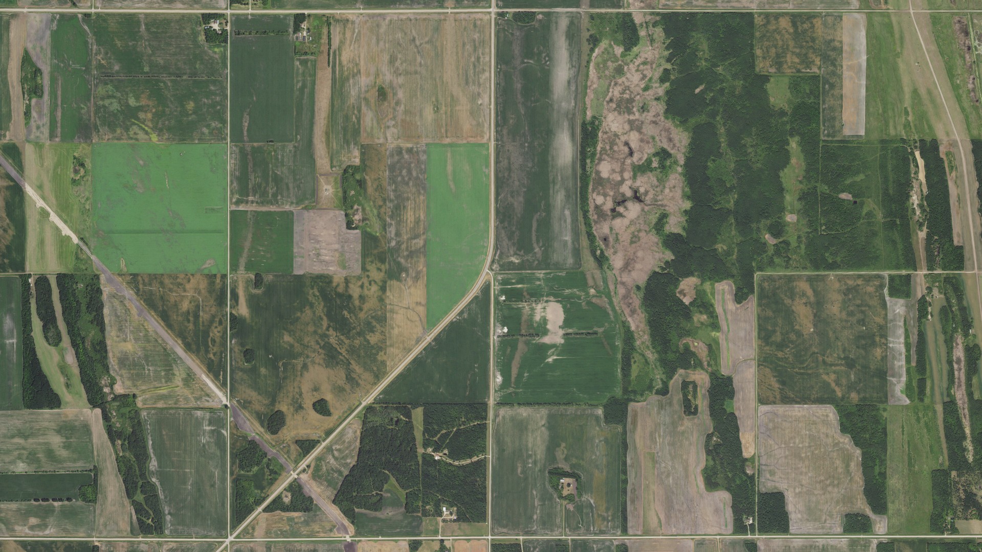Natural-color aerial photograph of land around Foldahl, Minnesota