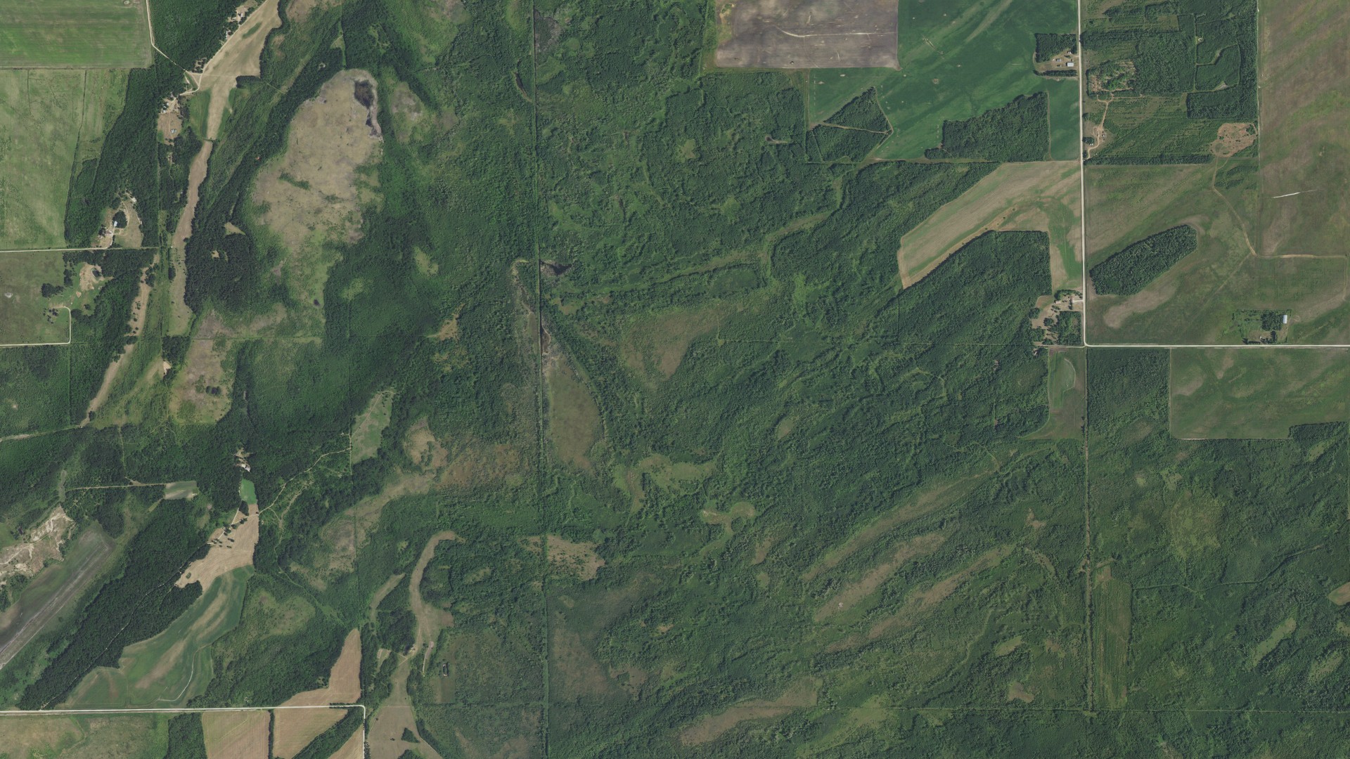 Aerial view of land around Huntly, Minnesota