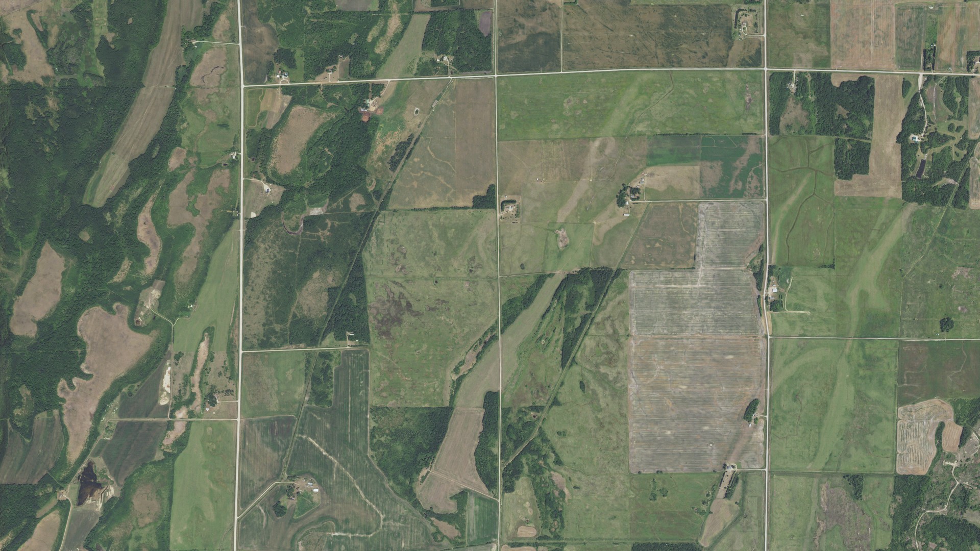 Aerial view of land around New Solum, Minnesota